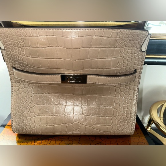 Rare Tory Burch Lee Radziwill Small Double Bag in Croc Embossed brown/shale - Picture 10 of 15